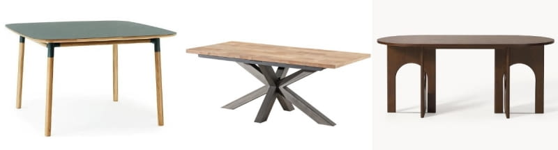 1. Form, drewno, 120 x 120 cm, wys. 74,40 cm, 7498 zł, fabrykaform.pl  2. Vince, drewno i metal, 200 x 100 cm, wys. 79 cm, 5870 zł, dekoria.pl