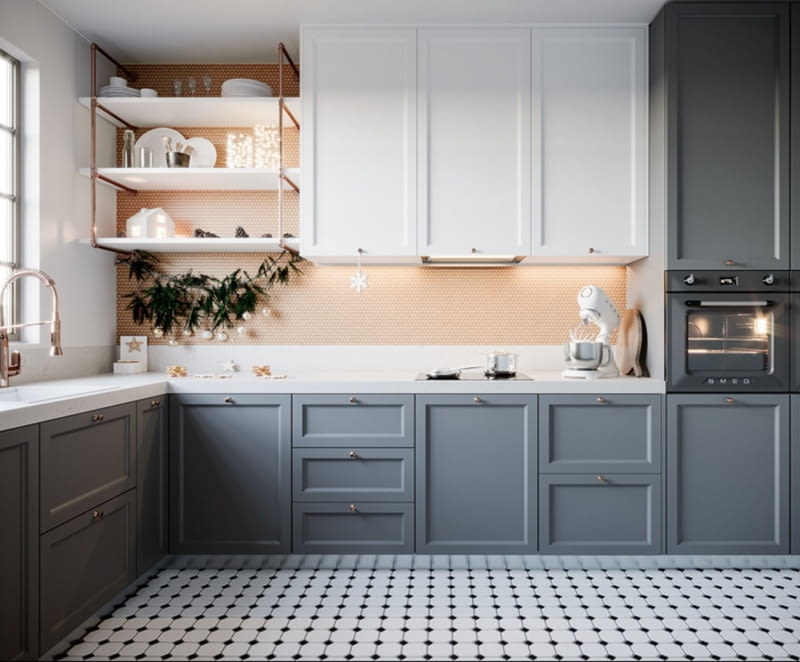 Półki w kuchni zamiast szafek wiszących