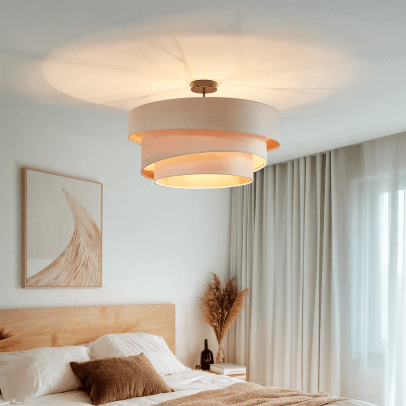 Lampa sufitowa Lindby Jusari, kremowy, tekstylny, Ø 56 cm, E27