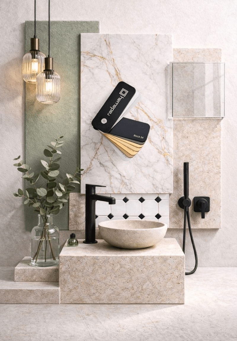 Moodboard do wnętrza z kabiną Radaway Nes KDJ II Black