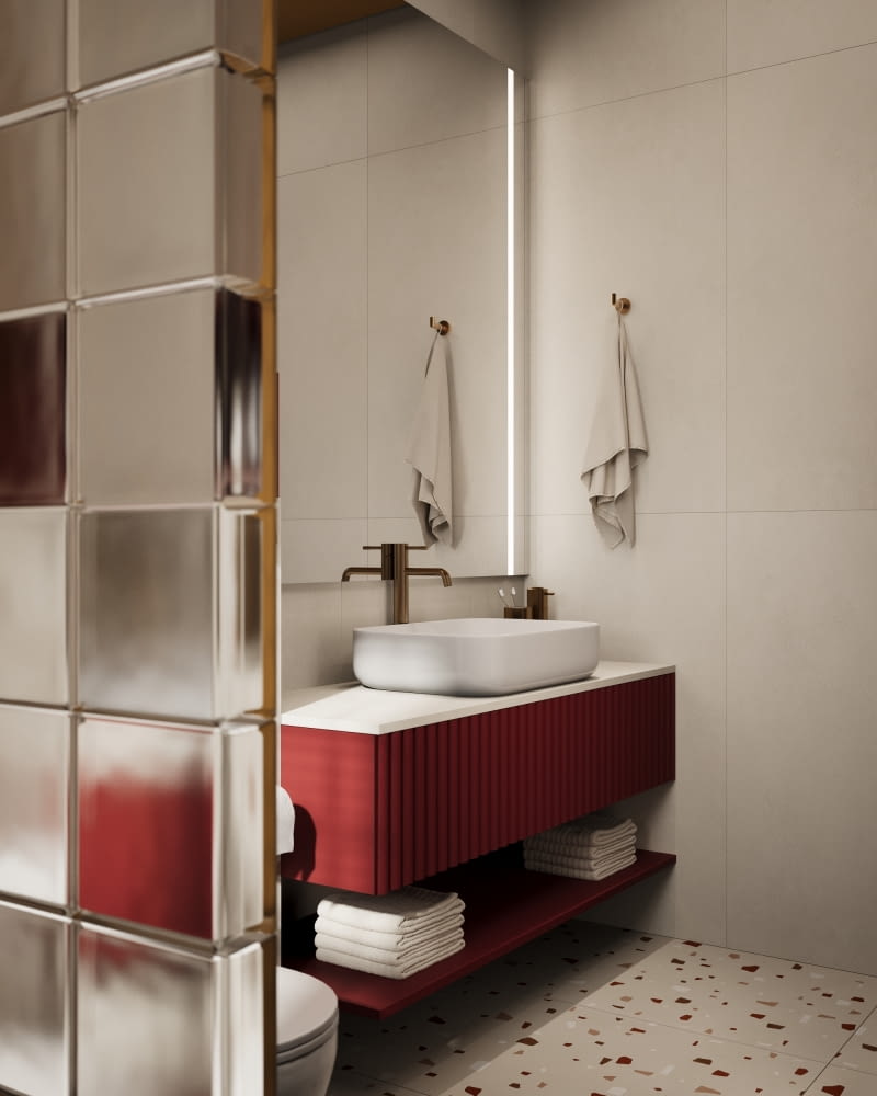 Czerwony kolor w łazience