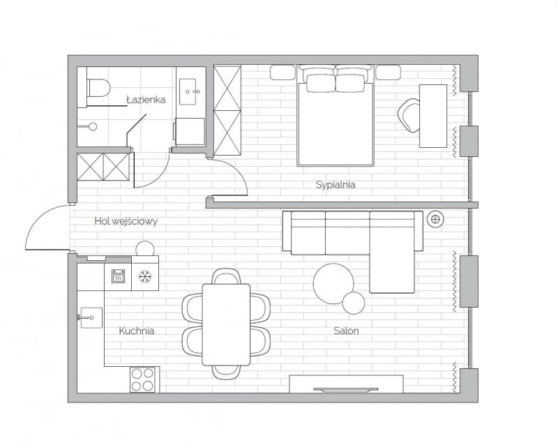 Rzut mieszkania - 59 m2 w Darłowie, projekt wnętrz: Fotografia KLarty