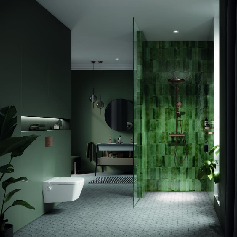 Gdy mówimy o łazience w butelkowej zieleni, nie sposób pominąć roli płytek ceramicznych, które stanowią fundament każdej aranżacji tego typu.