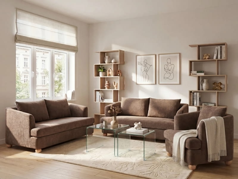 Komplet wypoczynkowy dla 6 osób Rattvik, szenil, brązowy, fotel i 2 sofy: 162 x 82 x 86 cm i 198 x 82 x 86 cm, 5599 zł, beliani.pl Komplet wypoczynkowy dla 6 osób Rattvik, szenil, brązowy, fotel i 2 sofy: 162 x 82 x 86 cm i 198 x 82 x 86 cm, 5599 zł, beliani.pl