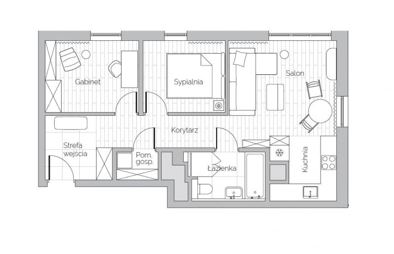 Rzut mieszkania - 56 m2 w Poznaniu, projekt wnętrz: Joanna Sztorch-Wysocka/InDe projekt Rzut mieszkania - 56 m2 w Poznaniu, projekt wnętrz: Joanna Sztorch-Wysocka/InDe projekt