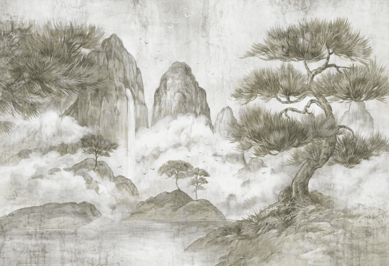 Tapeta oliwkowa na ścianę do salonu - naturalna harmonia w ciepłych tonach