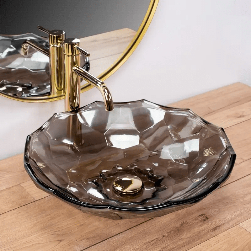 Umywalka Nablatowa Szklana Przezroczysta Kryształowa Rea Arctic Black