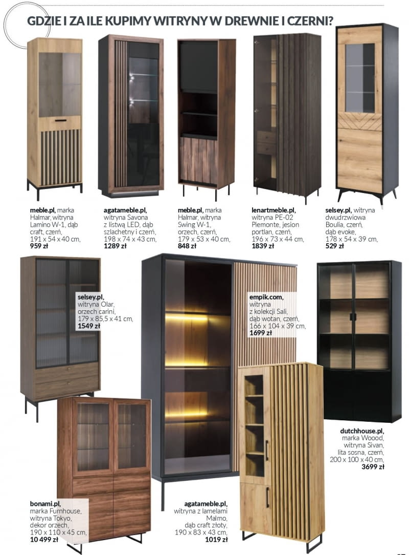 Gdzie i za ile kupimy witryny w drewnie i czerni?