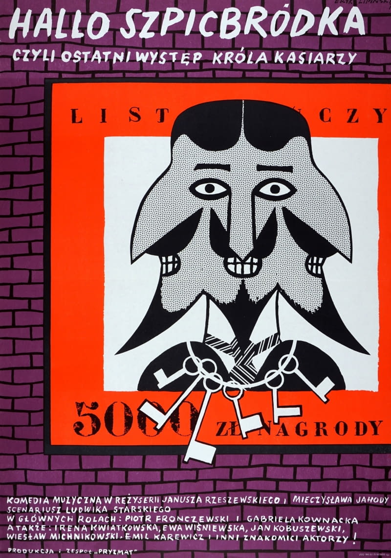 Plakat z 1978 r. do komedii muzycznej Mieczysława Jahody i Janusza Rzeszewskiego „Halo Szpicbrodka”, z udziałem Gabrieli Kownackiej i Piotra Fronczewskiego.