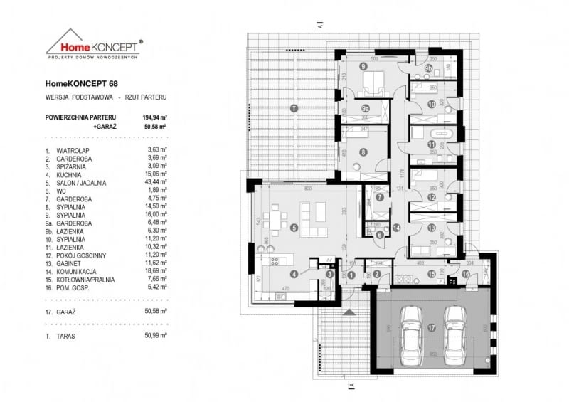 Projekt domu parterowego dla osoby niepełnosprawnej