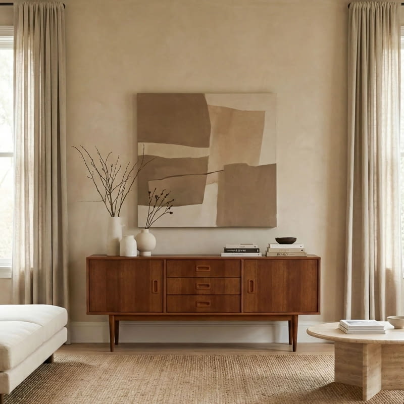 Komoda retro Delan, drewno z certyfikatem FSC®, fornir, szer. 150, 160, 170, 180, 190 lub 200 cm, głęb. 40 cm, wys. 75 cm, od 5070 zł.