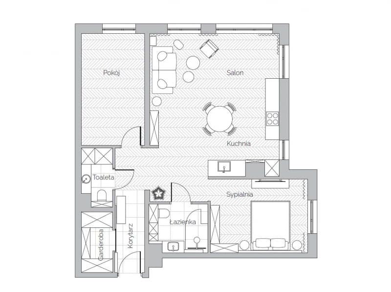 Rzut mieszkania - 80 m2 w Krakowie, projekt wnętrz: Butterfly Studio