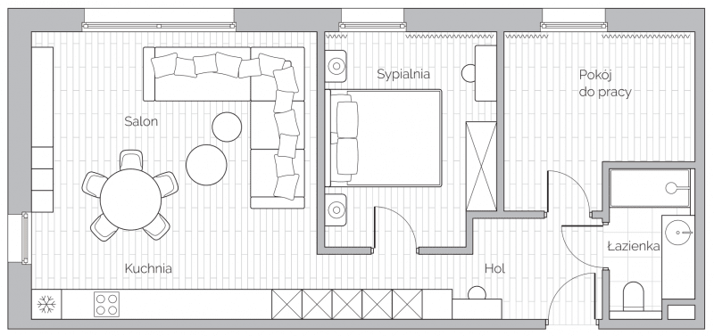 Plan mieszkania 68 m kw.