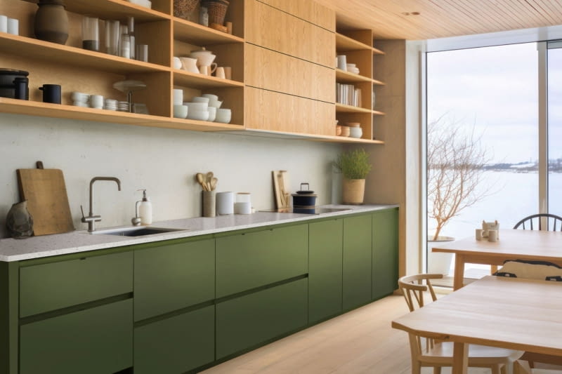 Woodeco_Dąb Baltic Dune PD3102, Zielony Oliwkowy PU2209, Terazzo Beige PK9022