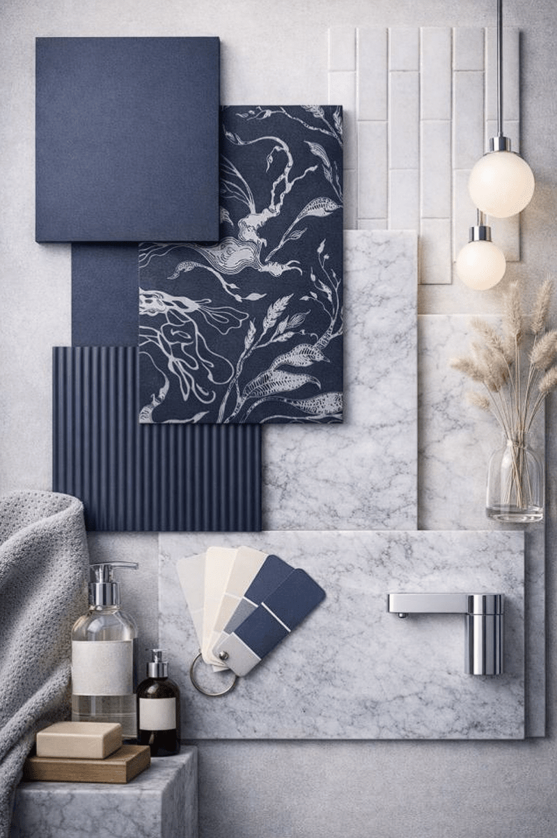 Moodboard do wnętrza z kabiną Radaway Nes KDD I ze szkłem Master-Soft®