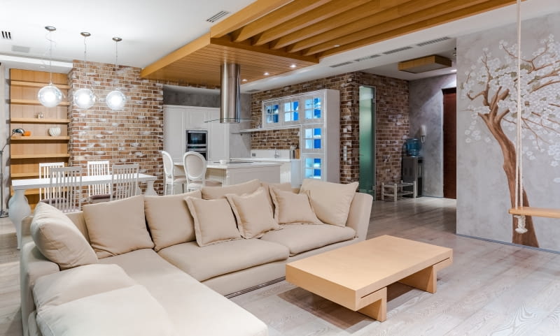 Skandynawski salon z kuchnią