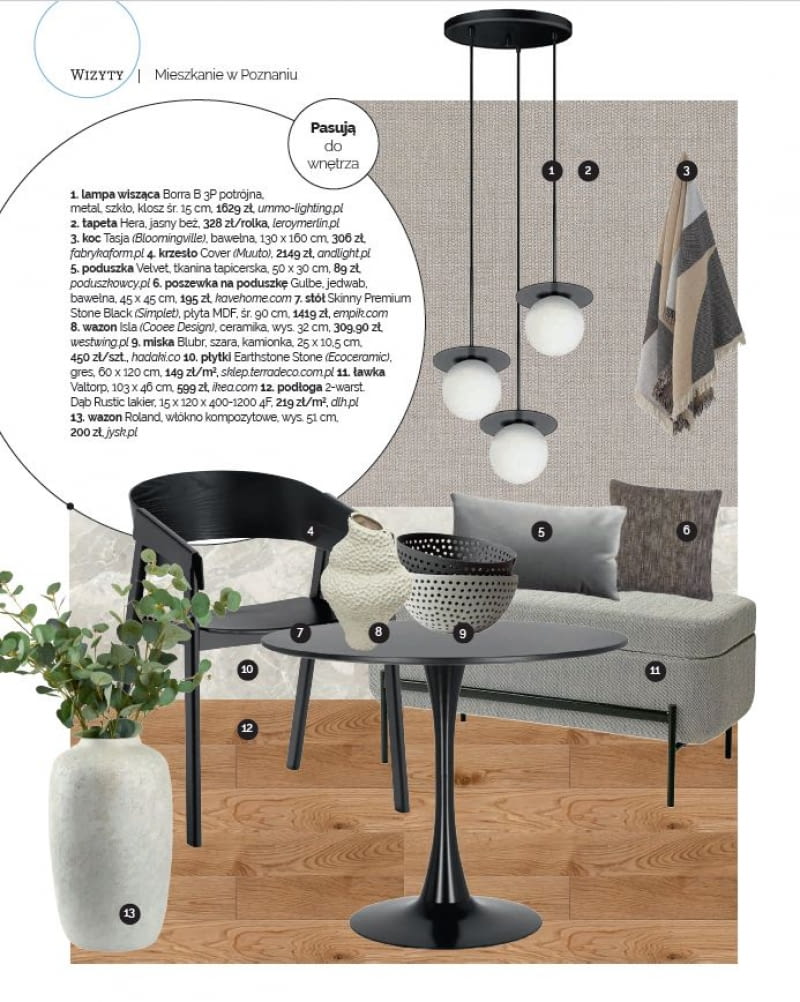 Meble i dodatki pasujące do prezentowanych wnętrz Meble i dodatki pasujące do prezentowanych wnętrz