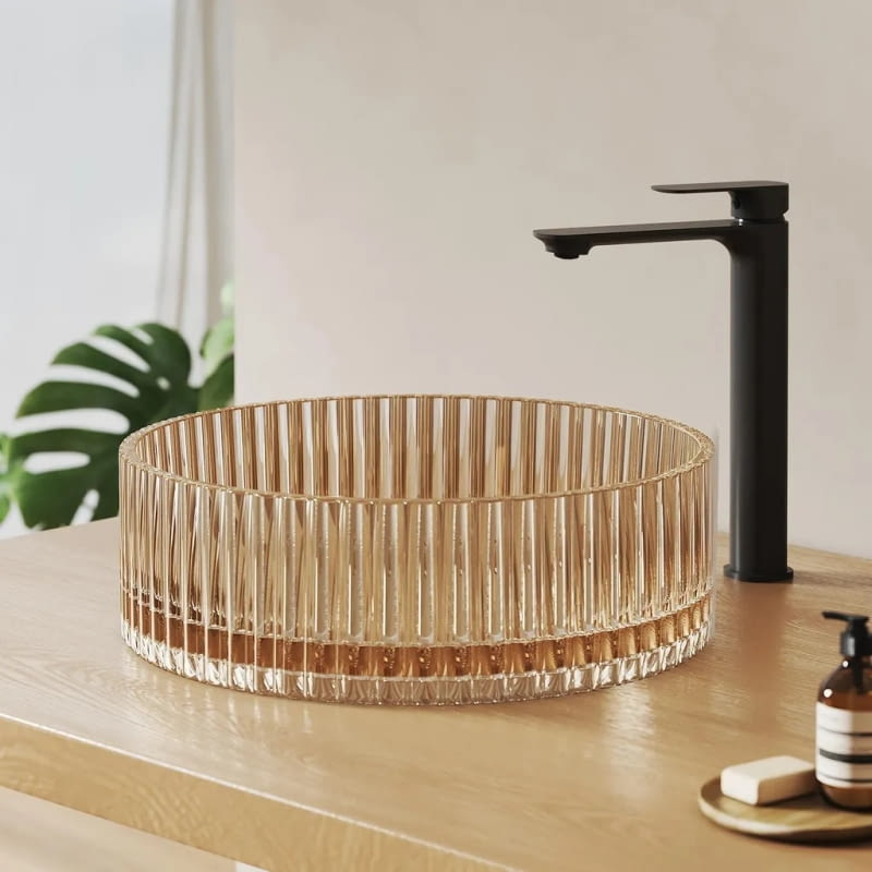 EMKE umywalka nablatowa okrągła 400x400x120mm wykonana z hartowanego szkła kryształowego