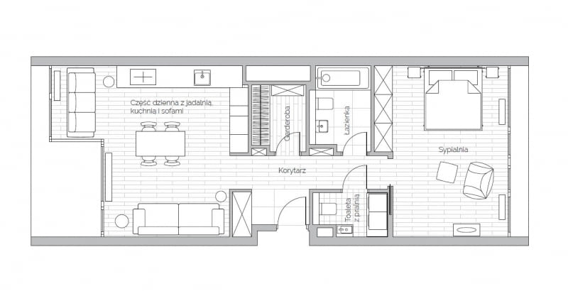 Plan mieszkania - 75 m2 w Warszawie, projekt Patrycja Suszek-Rączkowska/Poco Design