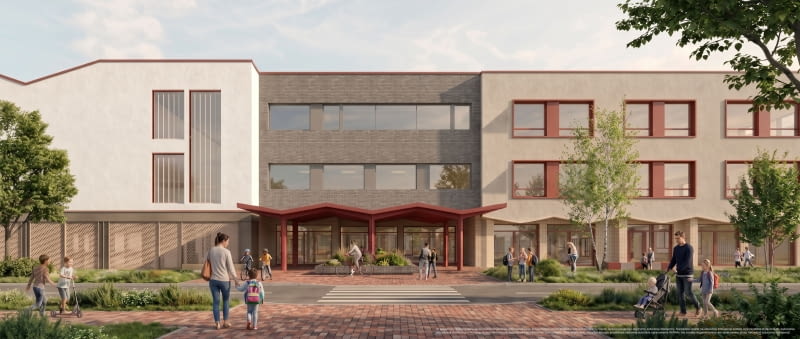 Szkoła podstawowa na warszawskim Ursusie - strefa wejściowa. Proj. WWAA Szkoła podstawowa na warszawskim Ursusie - strefa wejściowa. Proj. WWAA