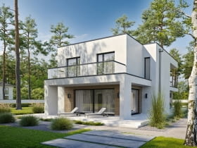 Kompaktowy dom piętrowy pozostawi więcej miejsca na działce – na ogród, taras czy po prostu przestrzeń do życia na zewnątrz