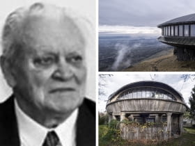 Z lewej: Witold Lipiński; Z prawej na górze: wysokogórskie obserwatorium meterologiczne na Śnieżce; Z prawej na dole: dom jednorodzinny Grzybek we Wroclawiu