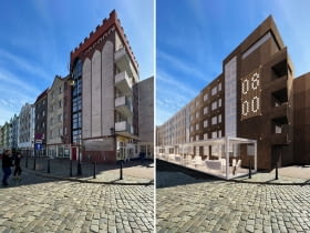 Stary Rynek w Gorzowie Wielkopolskim. Z lewej: stan obecny; Z prawej: propozycja BXB studio