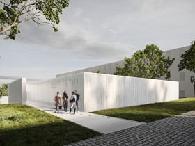 Pawilon mykwy w Oświęcimiu. Proj. Nizio Design International. Wizualizacja od ul Berka Joselewicza