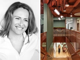 Z lewej: Anna Branicka; Z prawej: biuro firmy Bayer w Olivia Centre