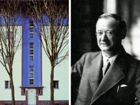Z lewej: Osiedle-Podkowa (Hufeisensiedlung) w Britz, z lat 1925-1930, projektu Brunona Tauta; Z prawej: Bruno Tatu