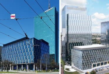 Z lewej: Intraco obecnie. Z prawej: wizualizacja nowego wieżowca