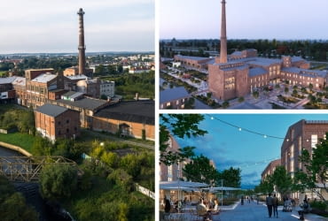 Cukrownia w Pruszczu Gdańskim. Z lewej: obecnie; Z prawej: po rewitalizacji