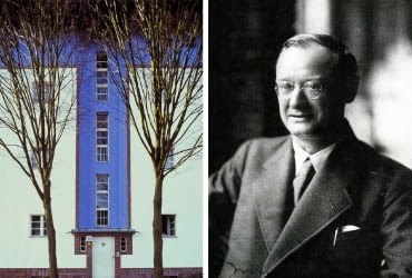 Z lewej: Osiedle-Podkowa (Hufeisensiedlung) w Britz, z lat 1925-1930, projektu Brunona Tauta; Z prawej: Bruno Tatu