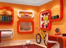 Aranżacja. Projekt 1. Nie dajmy się oszukać... tylko niektóre schowki w tym wnętrzu są prawdziwe - szuflada i szafka zamykana przezroczystymi drzwiczkami. Pozostałe to tylko zamocowane na ścianie ramki, w których można np. zawiesić półeczkę na książki lub umieścić wesoły dekoracyjny obrazek. Do kształtu ramek, pomalowanych na różne kolory, nawiązuje też forma biurka. Aranżacja. Projekt 1. Nie dajmy się oszukać... tylko niektóre schowki w tym wnętrzu są prawdziwe - szuflada i szafka zamykana przezroczystymi drzwiczkami. Pozostałe to tylko zamocowane na ścianie ramki, w których można np. zawiesić półeczkę na książki lub umieścić wesoły dekoracyjny obrazek. Do kształtu ramek, pomalowanych na różne kolory, nawiązuje też forma biurka.