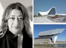 Fot z lewej: Zaha Hadid; Fot z prawej na górze: Heydar Aliyev Cultural Centre w Baku; Fot. z prawej na dole: Port House w Porcie w Antwerpii Fot z lewej: Zaha Hadid; Fot z prawej na górze: Heydar Aliyev Cultural Centre w Baku; Fot. z prawej na dole: Port House w Porcie w Antwerpii