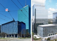 Z lewej: Intraco obecnie. Z prawej: wizualizacja nowego wieżowca