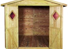 Domek na narzędzia (265×120×194 cm) z drewna sosny i świerka. Ok. 1200 zł, Leroy Merlin