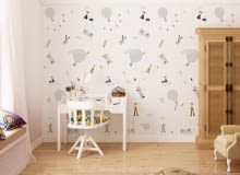 Tapeta może nadać szczególny charakter wnętrzu, a przy większych powierzchniach pięknie prezentuje się na jednej czy dwóch ścianach. Tapeta dziecięca Grey play with us przedstawia szare latające balony oraz metalowe łóżko, drabinki, małpkę i postać figlarnej dziewczynki. Kolorystyka tapety zachowana jest w szarości, tylko dodatki rozweselają kolorami tj. czerwony, musztardowy, błękitny, ciemny niebieski. Tapeta posiada białe tło. Do kupienia w sklepie humptydumptyroomdecoration.pl Tapeta może nadać szczególny charakter wnętrzu, a przy większych powierzchniach pięknie prezentuje się na jednej czy dwóch ścianach. Tapeta dziecięca Grey play with us przedstawia szare latające balony oraz metalowe łóżko, drabinki, małpkę i postać figlarnej dziewczynki. Kolorystyka tapety zachowana jest w szarości, tylko dodatki rozweselają kolorami tj. czerwony, musztardowy, błękitny, ciemny niebieski. Tapeta posiada białe tło. Do kupienia w sklepie humptydumptyroomdecoration.pl