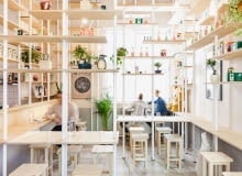 Wnętrze Vegan Ramen Shop Oryginalne wnętrza japońskiej restauracji
