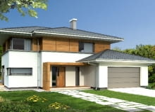 Dom z zadaszonym tarasem - widok od strony wejścia Dom z zadaszonym tarasem - widok od strony wejścia