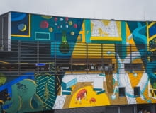 Mural inspirowany literaturą Stanisława Lema na Galerii Krakowskiej. Autor: Marcin Czaja Mural inspirowany literaturą Stanisława Lema na Galerii Krakowskiej. Autor: Marcin Czaja