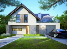 Budynek zwrócony szczytem do drogi i lekko wydłużony w głąb działki ma poprzeczne skrzydło. Bryła wygląda więc okazale i nieco "rozpycha się" między sąsiednią zabudową. Wnęki przy wejściu i wokół tarasu kadrują widoki, dzielą ogród na kilka stref i w atrakcyjny sposób organizują otoczenie. Wiz.: dobredomy.pl