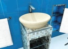 ŁAZIENKA. Kwadratowe, owalne, okrągłe, prostokątne i wielokątne. Nowoczesne umywalki zaskakują rozmaitymi kształtami, ale również ciekawą barwą i oryginalnymi ozdobami. A ceny? Każdy znajdzie coś na miarę swojego portfela. <BR >Retro Beige, ceramiczna, nablatowa, śr. 50 cm, 1329 zł, Hybner