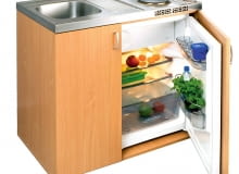 KITCHENETTE, miniblok kuchenny: jednokomorowy zlewozmywak z ociekaczem, dwa elektryczne pola grzejne, chłodziarka o poj. 95 l (z zamrażalnikiem). Wymiary: 100 x 60 cm, wys. 95 cm, 2399 zł, Franke KITCHENETTE, miniblok kuchenny: jednokomorowy zlewozmywak z ociekaczem, dwa elektryczne pola grzejne, chłodziarka o poj. 95 l (z zamrażalnikiem). Wymiary: 100 x 60 cm, wys. 95 cm, 2399 zł, Franke