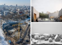 Muzeum Powstania Wielkopolskiego 1918-1919 w Poznaniu. Z lewej - zdjęcie z budowy; Z prawej: wizualizacje Muzeum Powstania Wielkopolskiego 1918-1919 w Poznaniu. Z lewej - zdjęcie z budowy; Z prawej: wizualizacje