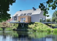 Budynek stoi na wzniesieniu, celowo zarośniętym nieusuwanymi przez właścicieli chwastami dom jednorodzinny