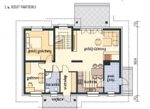 Rzut parteru. Projekt domu "Aston" parterowego z poddaszem, z katalogu projektów Lipińscy Domy plany domu,rzuty domu