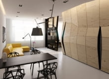 Mieszkanie z przesuwanymi ścianami - 60 m kw.; proj. Vlad Mishin Vlad Mishin, mieszanie, nowoczesne mieszkanie, mieszkanie z przesuwanymi ścianami, ciekawe mieszkanie, oryginalne mieszkanie