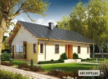 Projekt domu Karmela z wjazdem na działkę od strony południowej. Widok elewacji frontowej projekt domu, katalog projektów, projekty domów