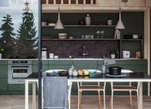Oliwkowa zieleń to kolor, który idealnie wpisuje się w obecnie panujące trendy wnętrzarskie Modne kolory w kuchni